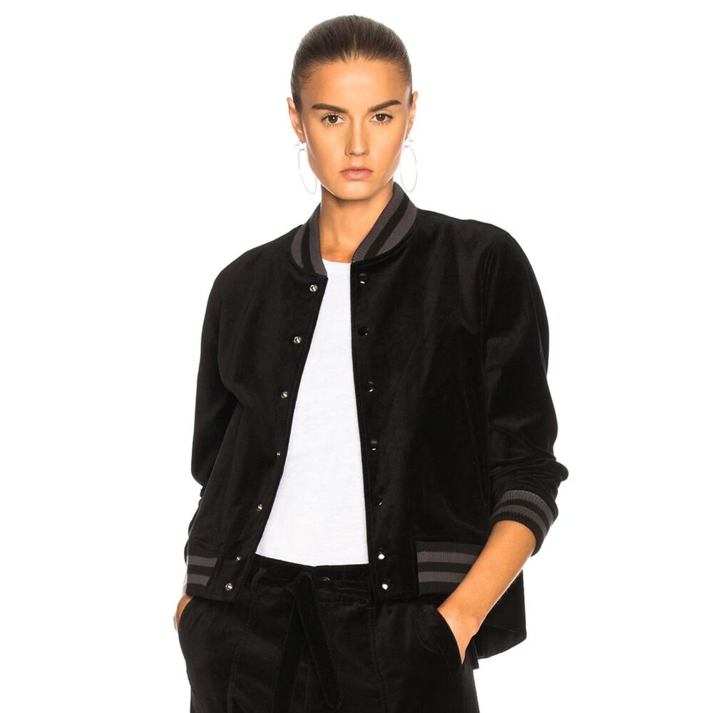 The Great Bomber Jacket Swingy Back Snap Front Varsity Velvet Black Size 3 / L
